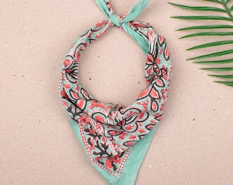 Handmade Cotton Block Print Bandana Scarf, Boho Lightweight Hair Wrap, Summer Style Bandana, Beach Bandana, Summer Accessory, Boho Gift