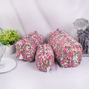 Set di 3 trousse per il trucco, trousse trapuntata, borsa floreale indiana, trousse per cosmetici in cotone, trousse da viaggio, kit da barba, trousse da toilette