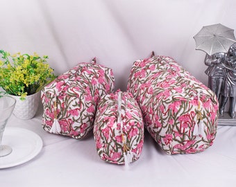 Conjunto de 3 nécessaires de maquiagem, nécessaire acolchoada, nécessaire floral indiana, nécessaire de algodão para cosméticos, nécessaire de viagem, nécessaire para barbear, nécessaire de higiene pessoal
