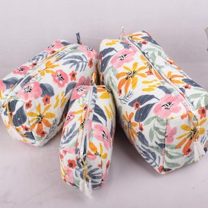 Set di 3 trousse per cosmetici, trousse trapuntata, astuccio con cerniera, beauty case da donna, set di beauty case, piccole borse da spiaggia floreali, astuccio da viaggio, idea regalo