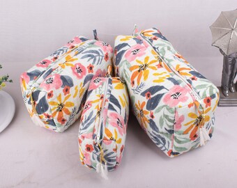 Set Of 3 Cosmetic Bag, Quilted Makeup Bag, Zipper Pouch, Women Toiletry Bag, Wash Bags Set, Floral Beach Small Bags, Travel Pouch, Gift Idea