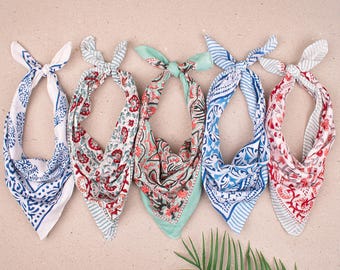 5pcs Classic Printed Cotton Bandana Scarf, Boho Headwrap - Versatile Head & Neck Accessory