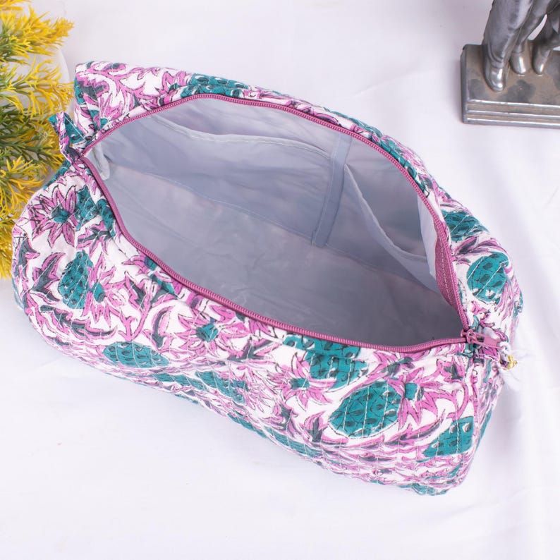 Set of 3 Hand Block Print Cosmetic Bag, Cotton Wash Bag, Waterproof Bag, Block Printed Toiletry Bags, Travel Bag - Mini/Medium/Large