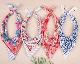 4pcs Sustainable Cotton Bandana, Lightweight Headwrap Scarf, Boho Travel Bandana, Summer Scarf, Bridesmaid Gift, Sustainable Cotton Bandana