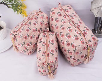 Set Of 3 Cosmetic Bags, Floral Print Bags, Quilted Pouch Bags, Women Toiletry Bags, Floral Wash Bags, Travel Zipper Pouch, Bridesmaid Gift