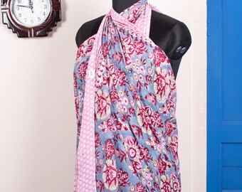 Floral Block Print Sarong For Women, Beach Shawl, Women Cotton Pareo, Honeymoon Gift, Pink Tropical Sarong, Beach Cover Up, Mothers Day Gift