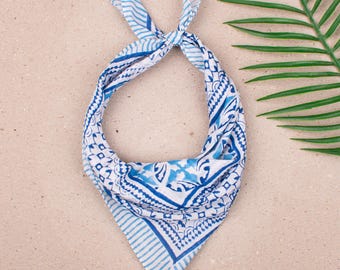 Indische Handblock bedruckte Baumwolle Bandana, Boho Halstuch, Haarschal, leichtes Sommer Accessoire, nachhaltiges Geschenk, Bio-Baumwoll Bandana