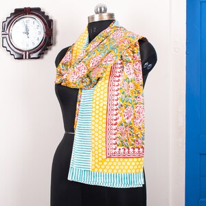 Hand Block Print Voile Soft Cotton Sarong, Long Scarf, Fashion Beach Cover up, Boho Pareo