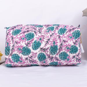 Set of 3 Hand Block Print Cosmetic Bag, Cotton Wash Bag, Waterproof Bag, Block Printed Toiletry Bags, Travel Bag - Mini/Medium/Large