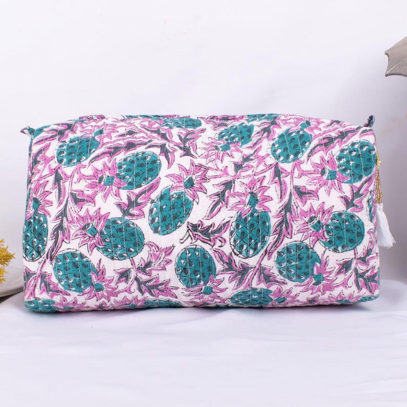 Set of 3 Hand Block Print Cosmetic Bag, Cotton Wash Bag, Waterproof Bag, Block Printed Toiletry Bags, Travel Bag - Mini/Medium/Large