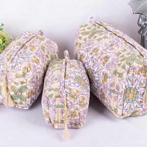 Set Of 3 Cotton Makeup Bags, Printed Cosmetic Bags, Reusable Bags, Travel Zipper Bags, Gift For Her, Toiletry Bags, Gifts For Bridesmaid