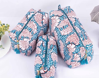 Set Of 3 Makeup Wash Bags, Floral Printed Bags, Travel Bags, Cotton Wash Bags, Wedding Guest Gifts, Bride Makeup Bag, Bridal Shower Gift