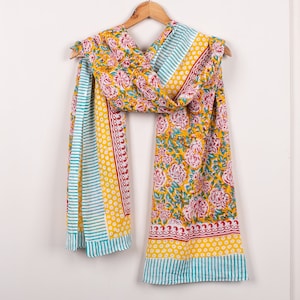 Hand Block Print Voile Soft Cotton Sarong, Long Scarf, Fashion Beach Cover up, Boho Pareo