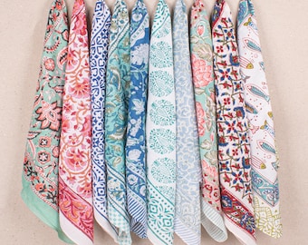 Set Of 10 : Handmade Bandana, Organic Boho Scarf, Lightweight Hair Or Neck Wrap, Eco-Friendly Gift For All, Everyday Fashion Accessory