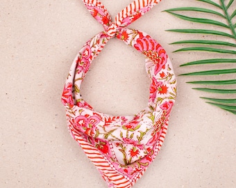 Soft Cotton Bandana Headwrap, Boho Inspired Face Cover, Lightweight Block Print Scarf For Summer Style, Reusable Wrap, Gift For Her