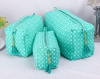 Set Of 3 Toiletry Bags, Women Cotton Wash Bags, Floral Print Cosmetic Bags, Travel Bags, Zipper Pouch Bags, Bridesmaid Gift, Indian Bags