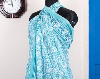 Indian Cotton Sarong, Wrap Skirt, Scarf, Beachwear, Holidays Wear, Gift, Present, Block Print