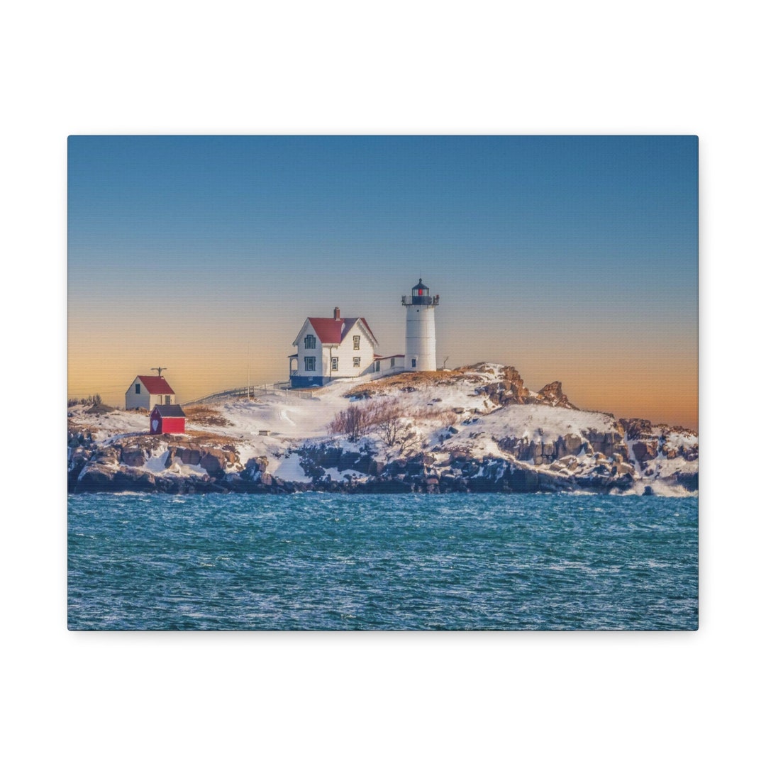 Nubble Lighthouse Cape Neddick Wall Art Canvas, Maine Holiday Gift