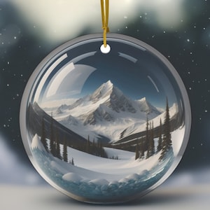 Mount Washington NH Ceramic Glass Christmas Ornament New Hampshire White Mountains Live Free or Die 603 Gift Custom Unique Winter Scene