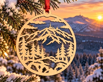 Mount Washington Carved Wooden Christmas Ornament, New Hampshire White Mountains Holiday, Franconia Notch, NH Souvenir