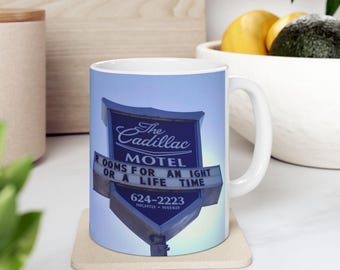 Cadillac Motel Mug, Manchester NH, Coffee Mug, New Hampshire, Stocking Stuffer, 603, live free or die, Mount Washington, Franconia Notch