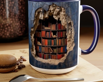 3D Bookshelf Books Mug Coffee Mug, Book Club Gift, Book Club Mug 3D Bookshelf Mug, Book Lover Mug Coffee Mug, Librarian Gift, Book Reader