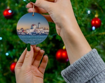 Nubble Lighthouse Cape Neddick Ceramic Ornament Maine Holiday Gift Christmas Stocking Stuffer York Ogunquit Portland Nautical