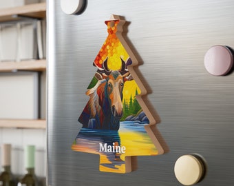 Moose Christmas Ornament, Maine Wooden Ornament, Cabin Christmas Decor, Wildlife Holiday Gift, Rustic Tree Decor