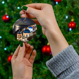 Personalize Santorini Christmas Ceramic Ornament Night Sky, Personalized Santorini Christmas Santorini Ornament Santorini Greece Ornament