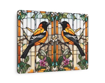 Baltimore Oriole Stain Glass Metal Art Sign, Baltimore Oriole Gift, Bird Lover Gift, Gift For Her, Gift For dad, Bird Stain Glass