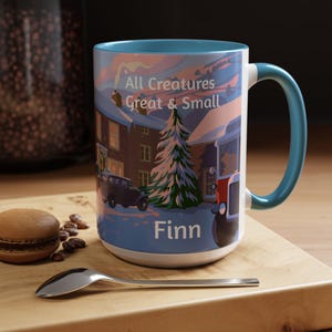 Personalize All Creatures Great and Small Coffee Tea Winter Mug, Yorkshire Gift Mug, Yorkshire Dales Coffee Mug, Drovers Arms, Darrowby