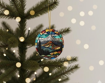 Mount Washington NH Ceramic Glass Mosaic Christmas Ornament New Hampshire White Mountains Live Free or Die 603 Gift Franconia Notch
