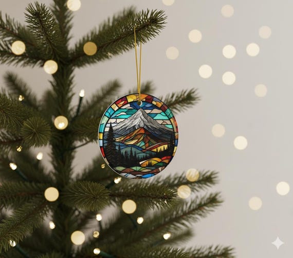 Mount Washington NH Ceramic Glass Mosaic Christmas Ornament New Hampshire White Mountains Live Free or Die 603 Gift Franconia Notch