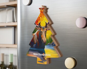 New Hampshire Moose Wooden Ornament, Christmas Tree Decor, White Mountains Gift, Rustic Cabin Ornament, Moose Lover Gift