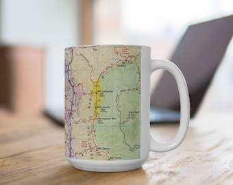 Taza con el mapa de Franconia Ridge, recuerdo de las Montañas Blancas de New Hampshire, Monte Washington, Lincoln, NH