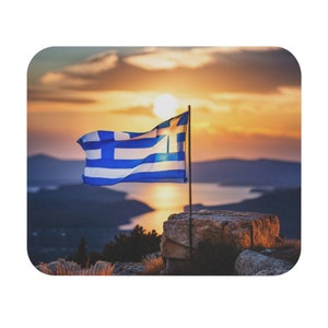 Sunset Santorini Island Mouse Pad (Rectangle) Greek Gift Greece Vacation, Athens Holiday Mykonos Christmas