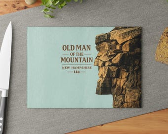 Old Man of the Mountain Glass Cutting Board, White Mountains New Hampshire Gift, Franconia Notch Kitchen Decor, Mount Washington