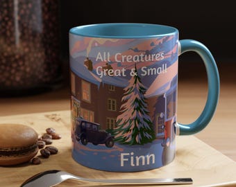 Personalize All Creatures Great and Small Coffee Tea Winter Mug, Yorkshire Gift Mug, Yorkshire Dales Coffee Mug, Drovers Arms, Darrowby