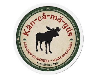 Kancamagus Highway NH Moose Round Die-Cut Magnet | Kancamagus Highway White Mountains Magnet, NH Gift Souvenir, Franconia Notch, 603