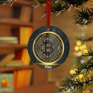 Personalize Bitcoin Metal Ornament, Bitcoin Christmas Tree Ornament, Bitcoin Christmas Ornament, Cryptocurrency Tree Ornament, Bitcoin