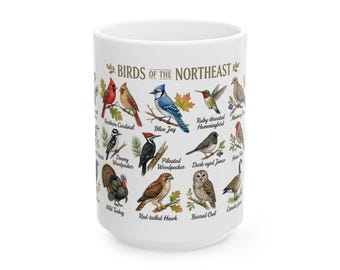 Northeast Birds Mug, Songbird Coffee Mug, Cardinal Blue Jay Owl Mug, Bird Lover Gift, Birdwatching Cup, Mount Washington, Gardener Gift