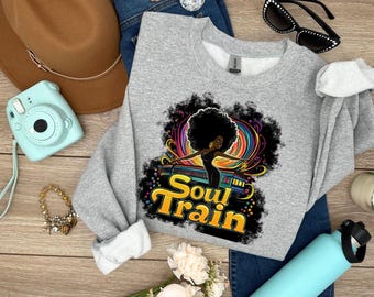 Soul Train Black Woman PNG: Retro Afro Diva Design, Through Back Png, Music Lover Png, Sublimation Design, POD Print, Commercial Use