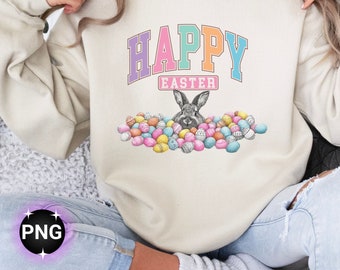 Happy Easter Bunny PNG: Colorful Easter Eggs Design (Digital Download)