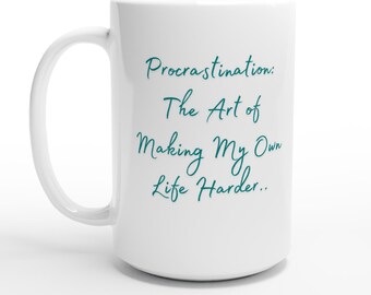 Taza divertida de procrastinación: Taza de oficina sarcástica para amantes del café - Regalo de cerámica de 433 ml