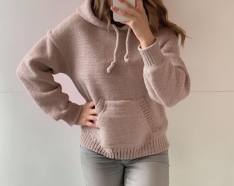 Hoodie Sweater Knitting Pattern, Easy Beginner Jumper (Digital Download)