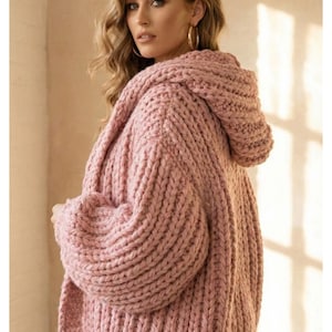 Patrón de cárdigan Ariana con capucha gruesa, tejido fácil para principiantes DIY