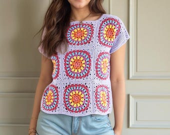 Granny Square Tee Crochet Pattern: Festival Vest (Digital Download)