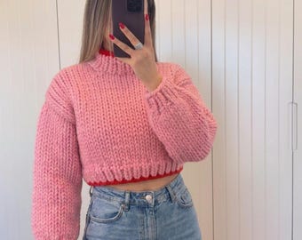 Chunky Sweater Pattern, Pinky Crop Sweater Easy Beginner Knitting DIY,
