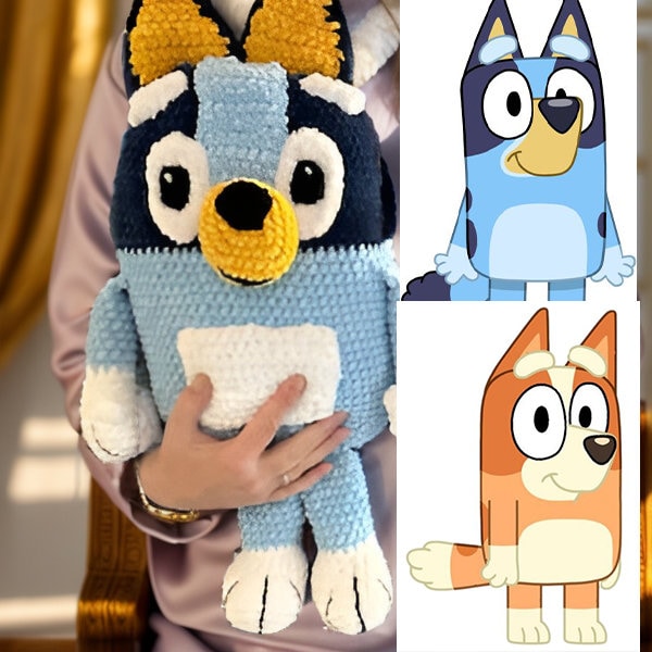 Modèle de peluche au crochet Bluey et bingo, modèle Amigurumi Bluey, modèle de bingo amigurumi, modèle de poupée au crochet PDF