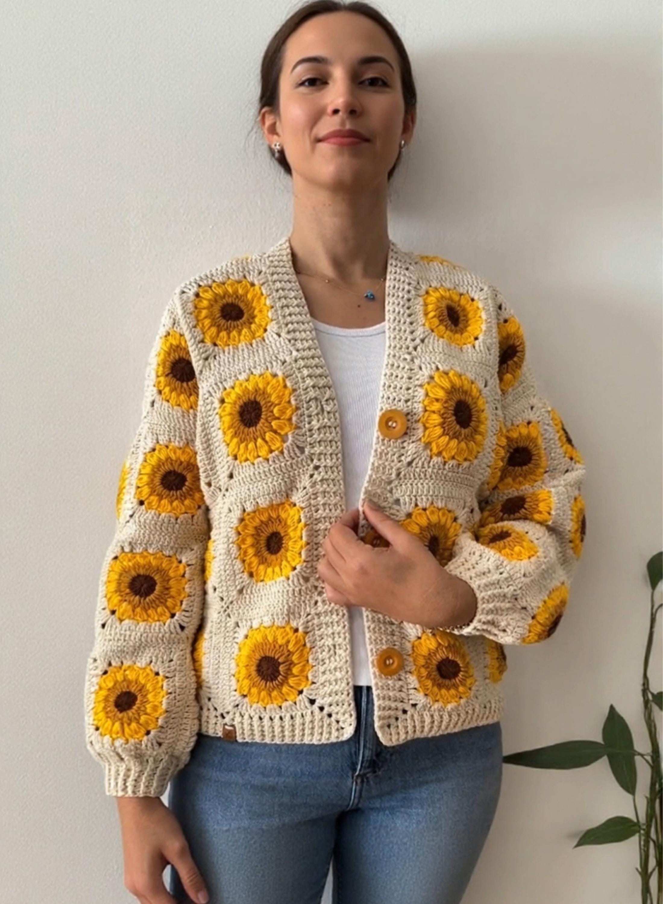Granny Square Crochet Cardigan Pattern, Sunflower Design - Etsy